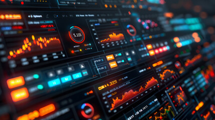 High-Tech Console with Glowing Levels and Dials