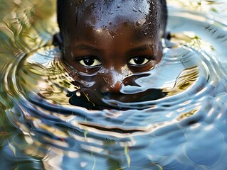 Close up portrait of a boy underwater