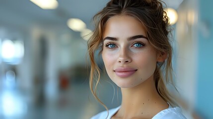 Polished and Professional: Medical Worker in Hospital Corridor