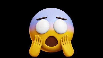 Screaming face with hands emoji, 3d emoticon animation, Alpha channel, Transparent video