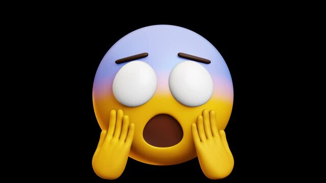 Screaming face with hands emoji, 3d emoticon animation, Alpha channel, Transparent video