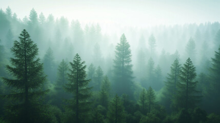 pine trees shrouded in fog