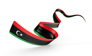 3d Flag Of Libya 3d Shiny Waving Libya Ribbon Flag On White Background 3d Illustration