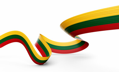 3d Flag Of Lithuania 3d Shiny Waving Lithuania Ribbon Flag On White Background 3d Illustration