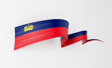 3d Flag Of Liechtenstein 3d Wavy Shiny Liechtenstein Ribbon Flag On White Background 3d Illustration
