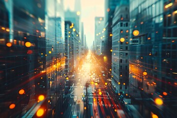 Captivating Image of a Contemporary Metropolis with Blurred Skyscrapers and Illuminated Streets in...