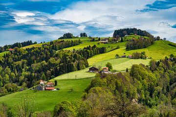 CH, Schweiz, Landschaft in Appenzell bei Heiden; Hügellandschaft im Frühjahr mit changierenden...