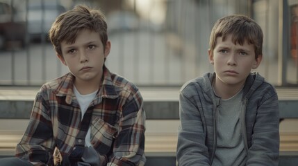 Advertising - Photo of a camping platform Picture of one sad child and one happy child.