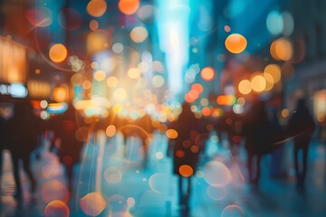 Vibrant Blurred Cityscape at Night with Bustling Urban Scene and Colorful Lights