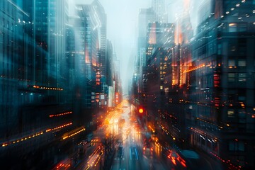 Blurred Metropolis Cityscape with Vibrant Lights and Dynamic Motion for Modern Urban Landscape Aesthetics