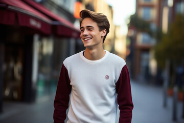 Fototapeta premium young handsome boy wearing t shirt standing on the city street