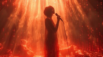 Silhouetted woman singer in a vibrant nightclub atmosphere, embodying beauty, fashion, and the rhythm of the night