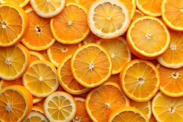 background of sliced oranges. view from above