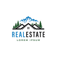 Mountain real estate logo vector for scenic property branding and outdoor design