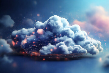 3d rendering of abstract cloud computing concept in blue and orange tone