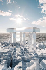 Podium, ice scene or stage design template for your product placement, advertising or marketing backdrop.