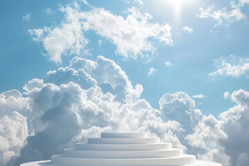 Podium, cloud sky or stage design template for your product placement, advertising or marketing backdrop.