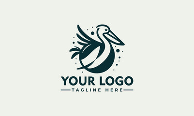 pelican logo Vector Vintage Artistic stylized pelican icon. Pelican circle logo design. Silhouette of birds.