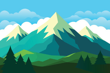 Mountain and hills with coniferous forest landscape vector design