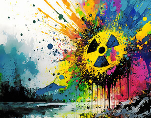 Vibrant ionizing radiation symbol - obrazy, fototapety, plakaty