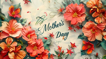 Elegant "Mother's Day" Lettering Framed by Lush Red Flowers on Textured Background