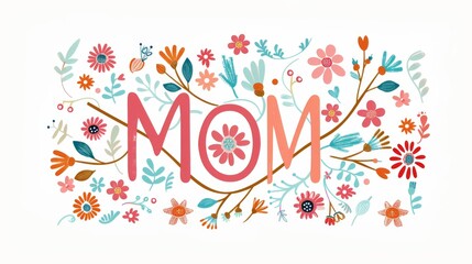 Illustration of mom text made with flowers, Mother's day