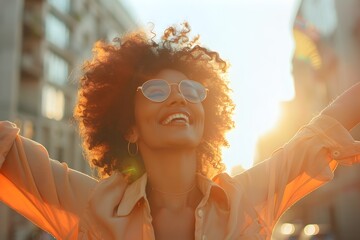 Confident and Empowered Professional Woman Radiating Positive Energy and in Urban Setting