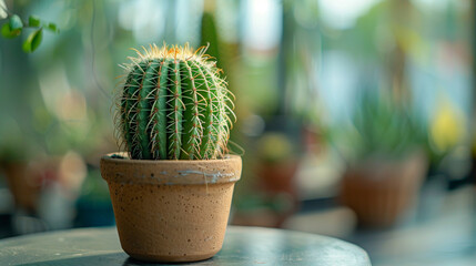 a cactus plant sits on a table in a pot