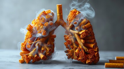 A pair of human lungs made out of cigarettes.