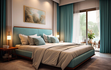 Fototapeta premium Interior of stylish room with big bed
