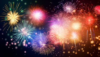 Fototapeta premium Colorful firework with bokeh background. New Year celebration, Abstract holiday background