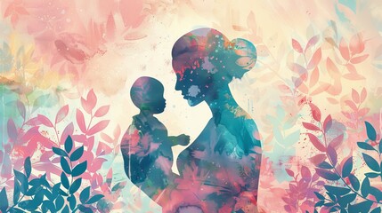 Mother's Day Poster Illustration with Nurturing Figure and Child