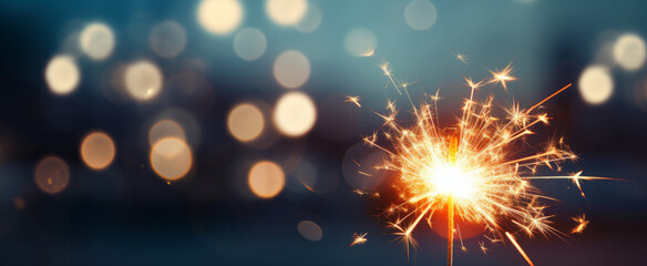 Obraz premium Burning sparkler with bokeh light background