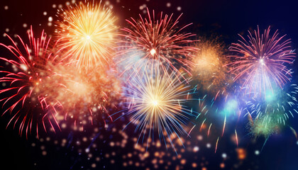 Fototapeta na wymiar Colorful firework with bokeh background. New Year celebration, Abstract holiday background