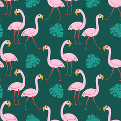 Obraz premium Trendy seamless pattern with flamingos