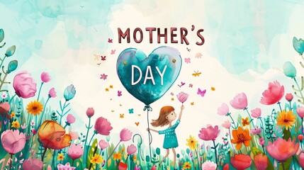 Illustration of mother day card, flower in the background, Happy Mothers Day