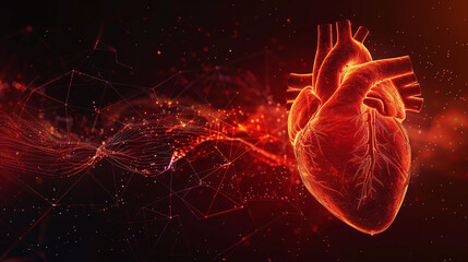 stylized red heart cardiogram weaving around a conceptual human heart, illustrating health and cardiology themes