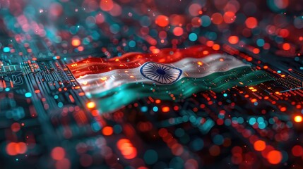 Futuristic Technology Concept: Abstract Digital Background with Blue Computer Networks, Coding, and Cybersecurity, Illustrating Advanced Sci-Fi Systems india independence day.