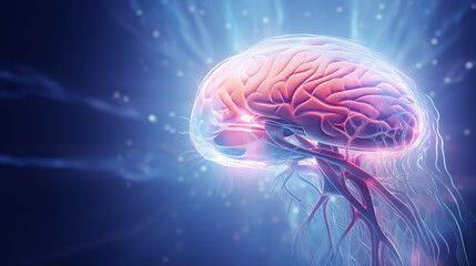 3d illustration stylized brain and spinal cord in futuristic style.