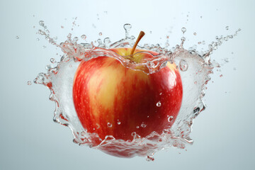 りんご, 林檎, フルーツ, 果物, 水, 水面, 雫, 水滴, 波, 落下, 水に落ちる林檎, 白い背景, apple, apples, fruit, fruits, water, water surface, drop, drop of water, wave, falling, apple falling in water, white background