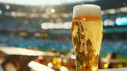 glass of beer in soccer stadium
