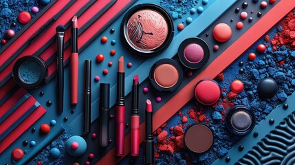 Set of professional cosmetics for make-up on black background.