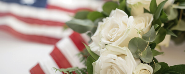 Honoring the Brave with White Roses and the American Flag