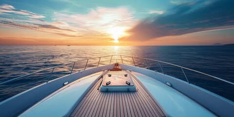 front ocean view from bow yacht. luxury romantic travel.

