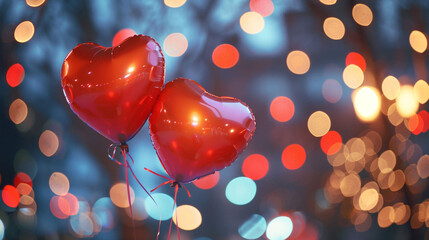 red heart balloons with bokeh - symbol for love on valentines day