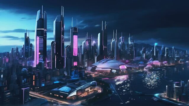 aerial view of a futuristic modern city with advanced technology