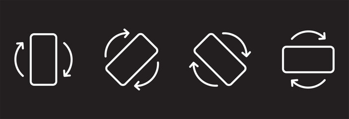 Phone Rotation icons set. Rotate smartphone icon. Device rotation symbol. Rotate Mobile phone. Turn your device. Rotate phone line icon vector illustration in black background.