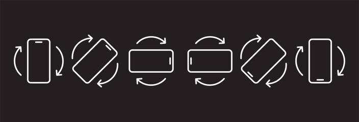Phone Rotation icons set. Rotate smartphone icon. Device rotation symbol. Rotate Mobile phone. Turn your device. Rotate phone line icon vector illustration in black background.