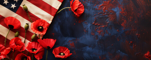American Flag with Poppies Symbolizing Bravery and Memorial Day