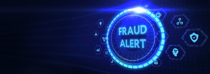 Fraud Alert Caution Defend Guard Notify Protect Concept. 3d illustration